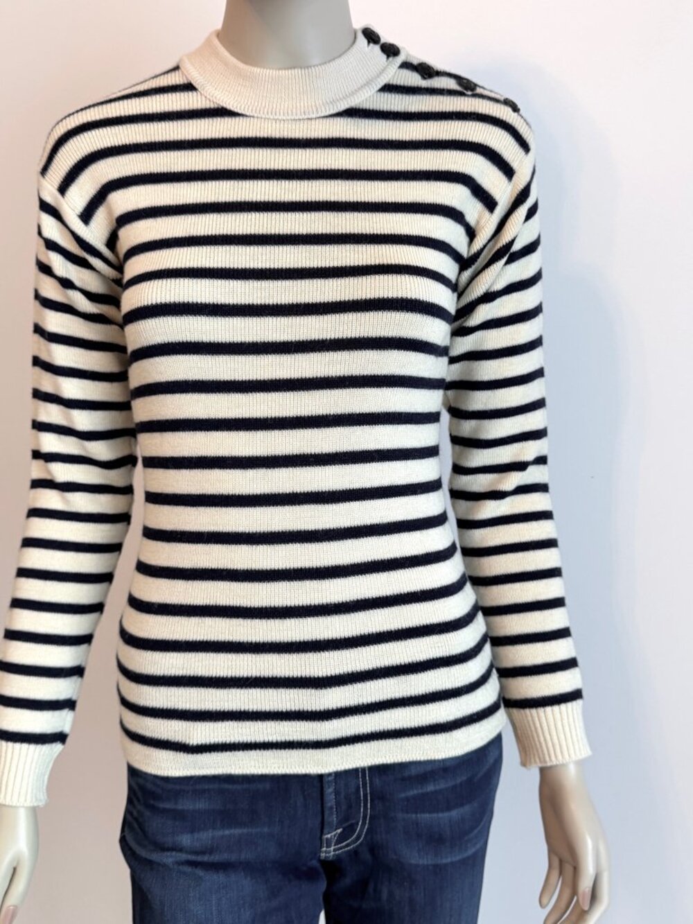 TRICOMER made France - Striped Blue and cream pure new wool breton nautical sz 1 - Picture 2 of 12